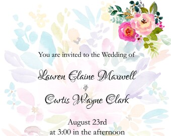 Wedding, Bridal Shower, Party Invitation, Watercolor, Rehearsal Dinner, Engagement, Floral, Chic, Digital