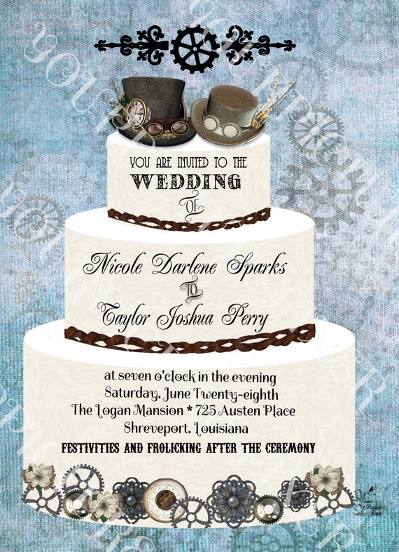 Steampunk Wedding Cake Topper Invitations Gears Top Hat Etsy
