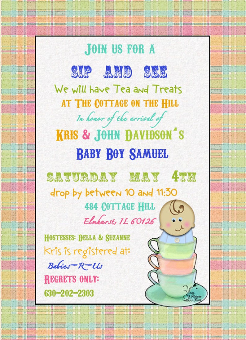 Sip and See Baby Shower Invitation Tea Party Twins Boy Etsy