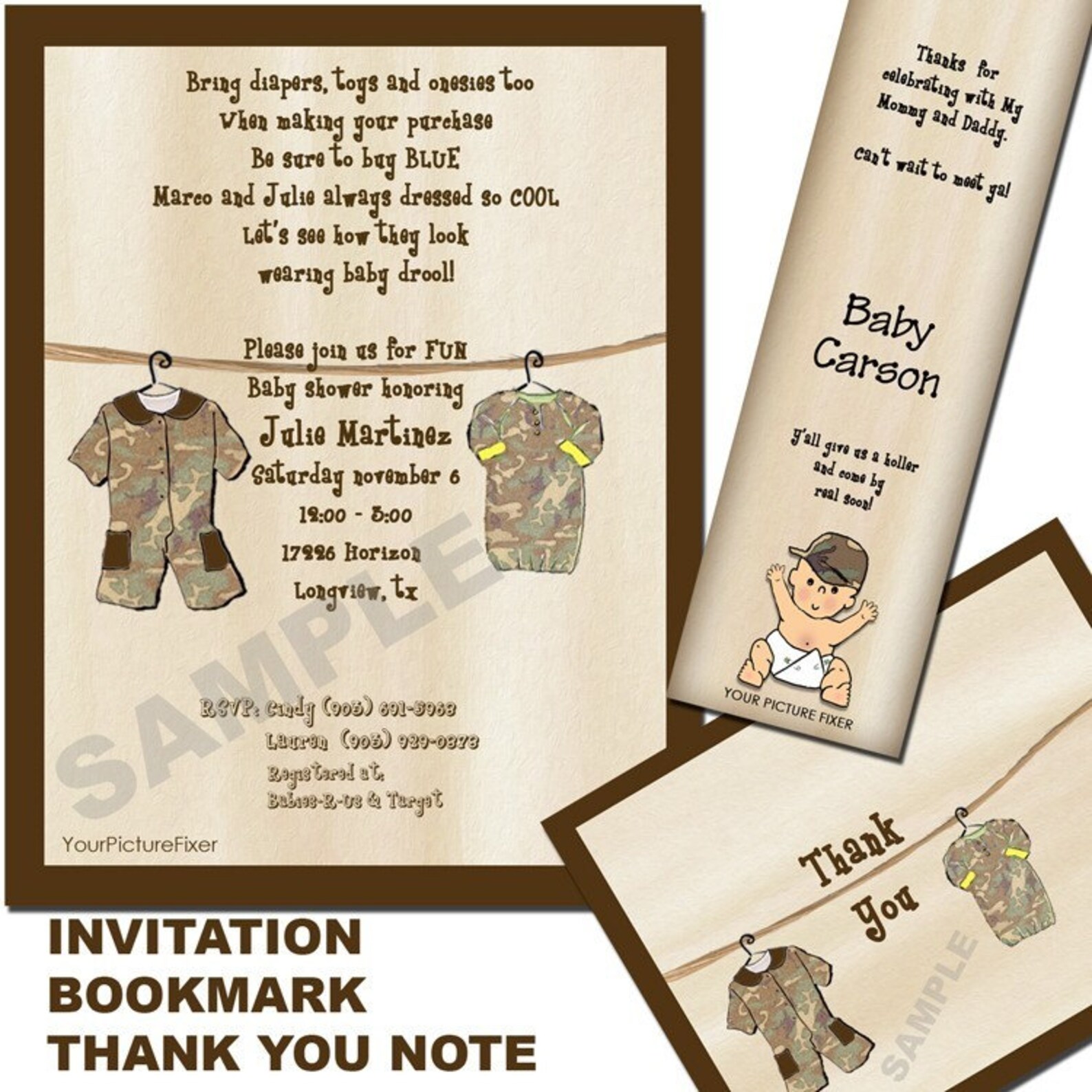 Camo Baby Shower Invitation Custom Invitation Clothesline Etsy