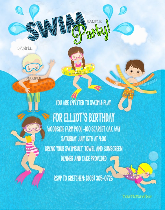 Custom Swim Party Invitations Digital Party Invitation Etsy