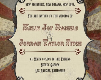 Steampunk Stripes Wedding Invitations, Custom Invitation, Cards and Invitations, Custom Invite, Digital Invite, Printable Digital File