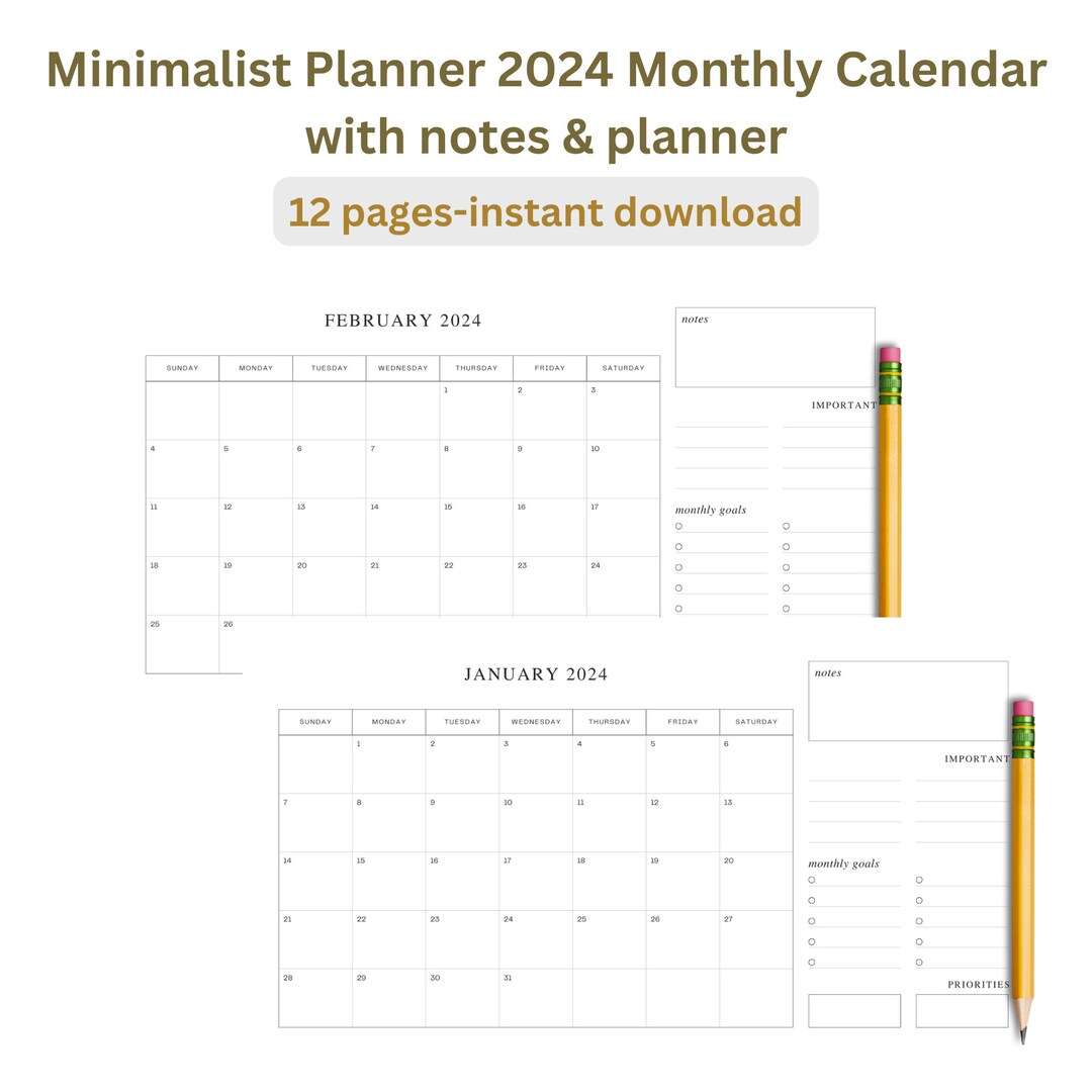 Minimalist Planner 2024 | Printable 12-month Calendar With Fillable ...