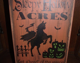 Welcome to Sleepy Hollow Acres primitive wood sign halloween
