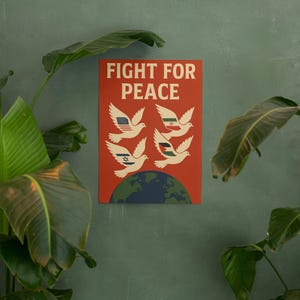 Fight for Peace – Antikriegs-Taube mit US-, Iran-, Israel- und Palästina-Flagge – Wandkunst der Globalen Friedensbewegung – Digitaler Download Print