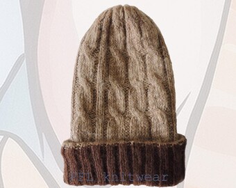 Gorro unisex, alpaca 100%, gorro en colores naturales marrón-beige con estampado de cables.