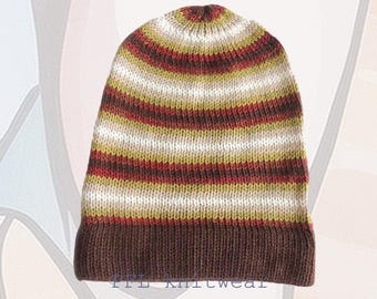 Gorro unisex, gorro mezcla de alpaca con estampado de rayas color marrón, multicolor, accesorio de invierno.
