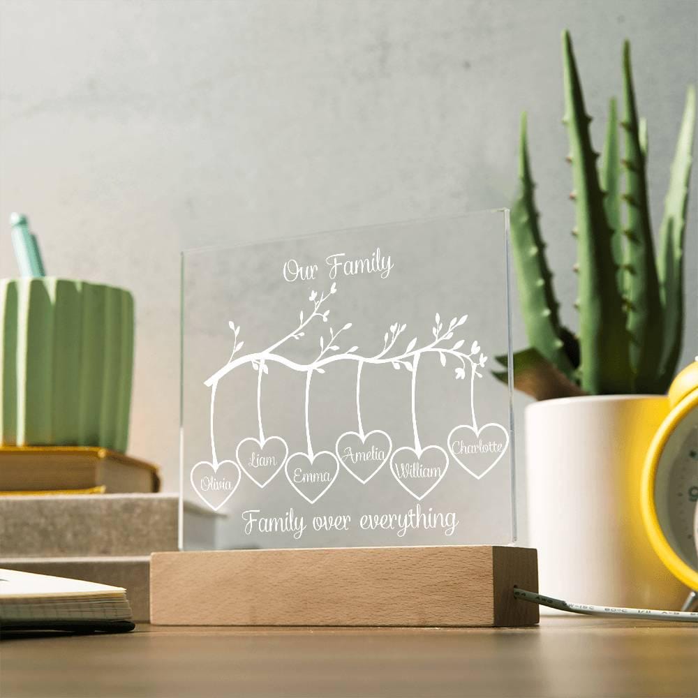 Personalized Family Tree Acrylic Plaque: Custom Names, Wooden Stand - Etsy