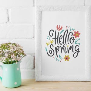 Hello Spring, Spring decor, spring printable download, Spring wall art, Spring Print, Minimalist spring decor, Spring flower print
