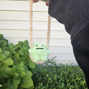 Handmade Crochet Frog or Duck on Swing – Car Rearview Mirror Charm – Cute Amigurumi Animal Decor – Kawaii Gift – crochet bag charm