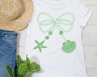 Light Green Pearl Beach Bow with Shells, Starfish-Sublimation-PNG