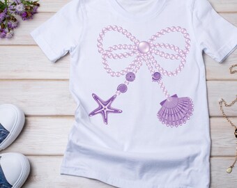Purple Pearl Bow with Seashells for a Cute Beach Tee! Sublimation- High Res PNG and MORE!