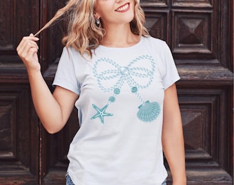Aqua Blue Pearl Bow with Seashells for a Cute Beach Tee! Sublimation- High Res PNG and MORE!
