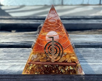 Crystal Pink Ball Orgonite Pyramid: Seven Chakras Healing Stone