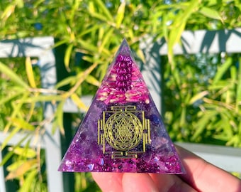 Amethyst Orgonite Pyramid: Gold Leaf Healing Crystal