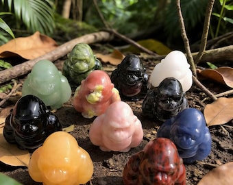 Handmade Crystal Gorilla Figurine Set, 4cm, Mixed Gemstone Carvings