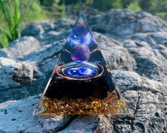8,5 cm Kristall Amethyst Kugel Orgonit Pyramide - Obsidian Stein Heilmeditator