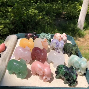 Hand-Carved Crystal Elephant Figurine: Healing Stone Decor, Spiritual Gift