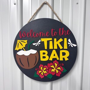 Handcrafted Tiki Bar Sign: Tropical Luau Decor - Hibiscus & Coconut