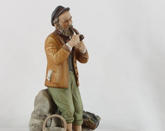 Old Man Fisherman Porcelain Figurine 1970's Highly detailed (E)