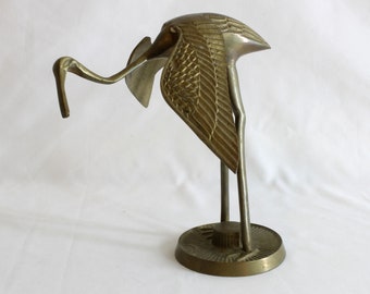 Vintage 1970's Solid Brass Figurine Crane Heron Egret Water Bird (E)