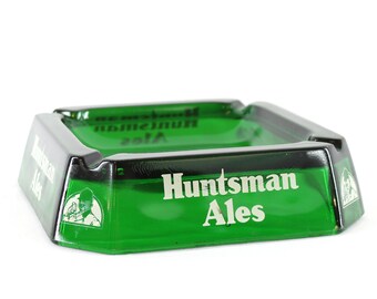 1930's Eldridge Pope Huntsman Ales Emerald Green Glass Pub Advertising Ashtray Barware Tobacciana (E)