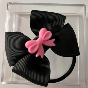 Noeud pour cheveux - Élastique pour cheveux fille noir rose