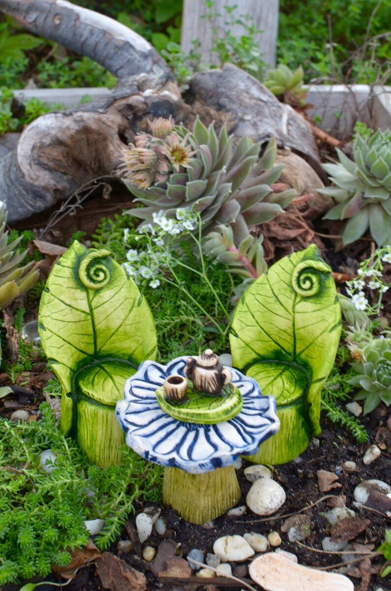 Fairy garden teapot miniature tea set stone garden sculpture Etsy