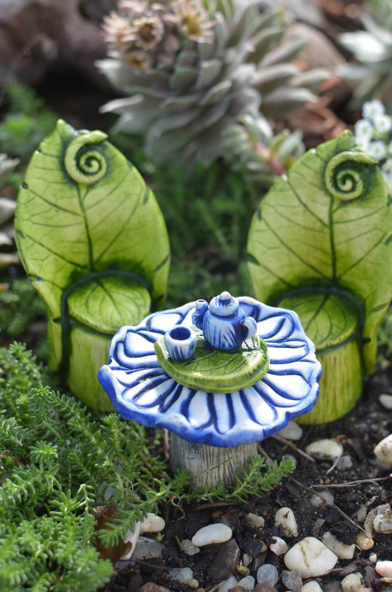 Fairy garden teapot miniature tea set stone garden sculpture Etsy