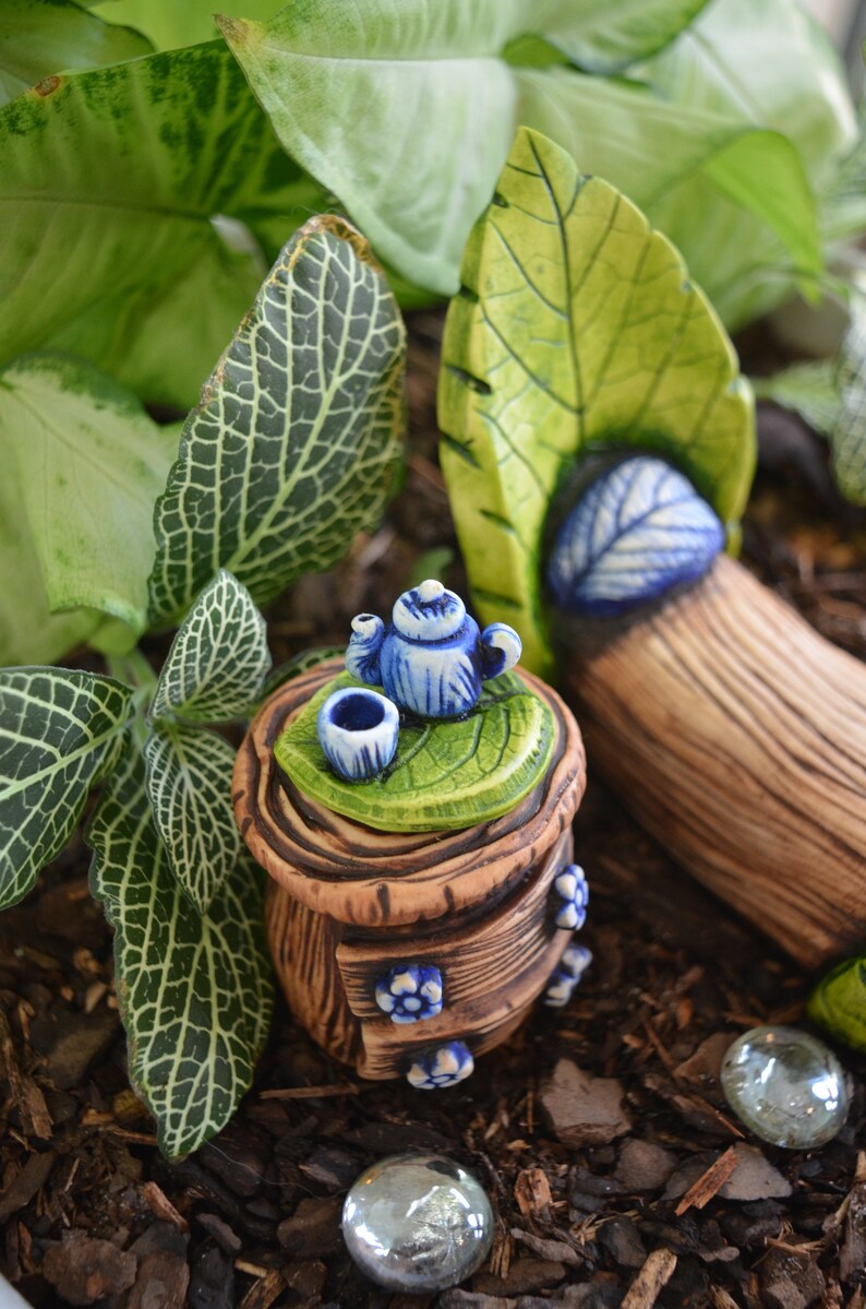 Fairy garden teapot miniature tea set stone garden sculpture Etsy