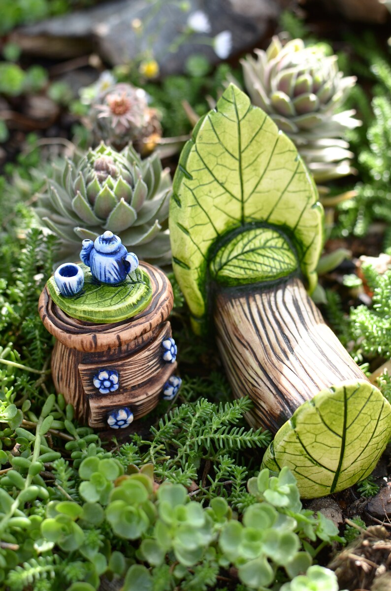 Fairy garden teapot miniature tea set stone garden sculpture Etsy