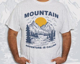 Mountain Adventure Graphic T-Shirt, Retro Nature Tee, Unisex Catton Tee