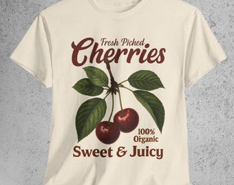 Retro Cherries Graphic Tee: Vintage Botanical Fruit T-Shirt