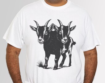 Vintage Goat Two Head T-Shirt, Strange Animals Shirt, Gothic Weirdcore Tee