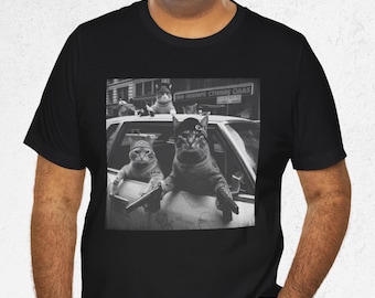Camiseta con meme de gato gánster gracioso, camiseta gráfica de gatos retro, camiseta vintage con humor de gatos