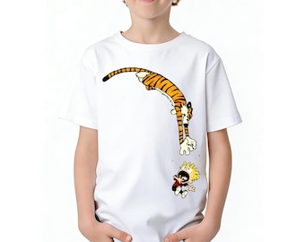 Calvin and Hobbes Kid Youth T-Shirt, Funny Cartoon Graphic Tee, Vintage Shirt