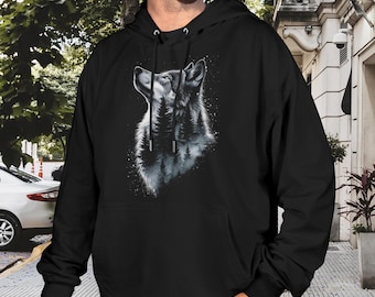 Classic Retro Wolf Hoodie, Vintage Forest Wildlife Graphic Pullover