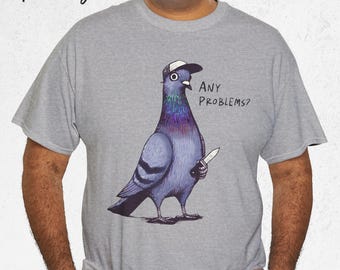 Funny Pigeon Meme T-Shirt, Hilarious Bird with Knife Tee, Sarcastic Humor Gift for Him
