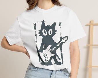 Vintage Kitten Rock Star T-Shirt, Y2K Cat Guitar Shirt, Cat Grunge Punk Music Lover Gift