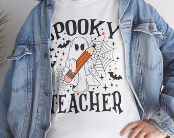 Spooky Teacher Halloween Shirt, Funny Ghost Teacher T-Shirt, School Teachers Gift Tee