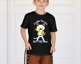 Youth Freddie Purrcury T-Shirt, Funny Don't Stop Meow Graphic Tee, Funny Kids Shirt