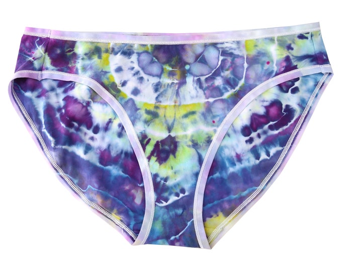 Large Tie Dye Panties, Women's Bikini Cut Underwear in Stretch Cotton, Comfortable Ice Dye