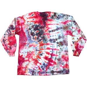 Large ice dye long sleeve t-shirt - men & women unisex tie dye tee shirt - handmade tie-dye tee for gift or festival fashion - ruby