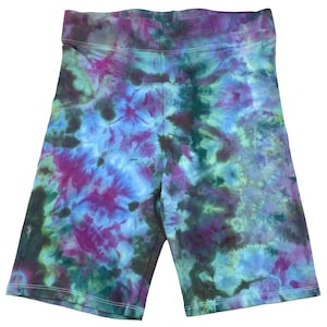 Medium ice dye bikershort, tie-dye bikeshort met hoge taille van stretchkatoen met lange binnenbeenlengte van 8 inch, boho tie-dye loungewear - coole zee