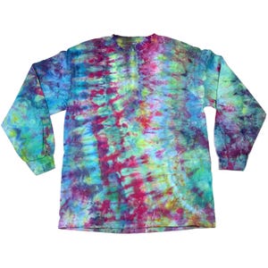 Large ice dye long sleeve t-shirt - men & women unisex tie dye tee shirt - handmade tie-dye tee for gift or festival fashion - rose ocean