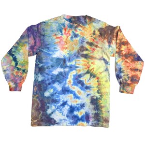 Kleines Ice Dye T-Shirt - Herren & Damen Unisex Batik T-Shirt - Handgemachtes Batik T-Shirt für Geschenk oder Festival Mode - Gelb Blau