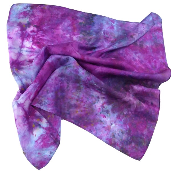 Hand dyed silk scarf, tie dye silk bandana in habotai silk, womens small square scarf, perfect neck scarf or gift for her - Larkspur