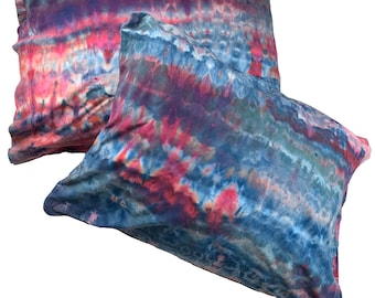 Ice dye jersey pillowcases, standard size shams in cotton jersey, tie dye bedding for boho bedroom or dorm room - trout