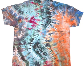 2X ice dye t-shirt: unisex handmade tie-dye tee - orange side