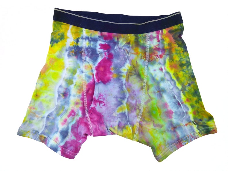 ice dye mens underwear with open fly pink stripe Large tie dye boxer briefs colorful cotton boxer briefs with contrasting waist band
